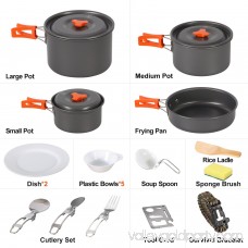 Camping Cookware Set, 2-3 Person, 13pcs, Non-stick Anodized Aluminum, Compact Lightweight Camping Pots and Pans Set